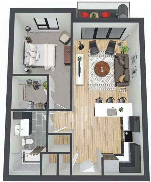 Floor plan for 1 bed, 1 bath, 792 sqft
